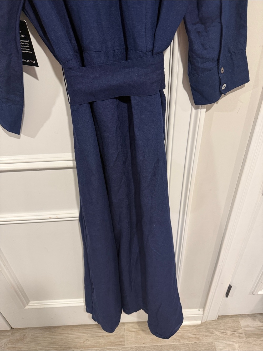 Boston Proper Navy Linen Blend Shirt Maxi Dress - Picture 9 of 9